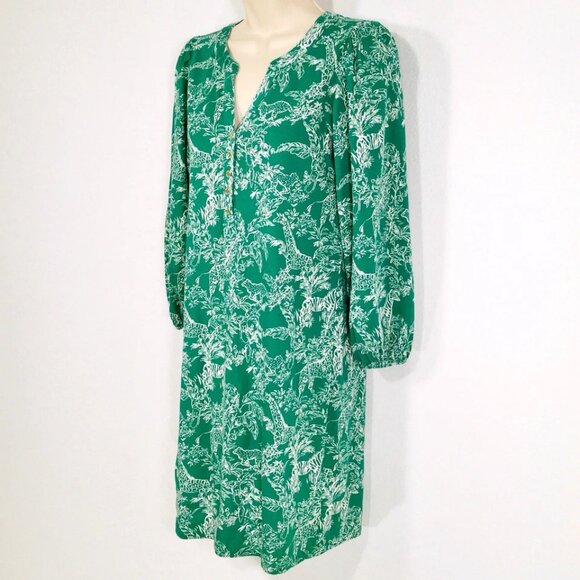 Lilly Pulitzer Cotton Emery Dress XS Gold Logo Buttons Fairy Whimsy Zoo Safari - Picture 7 of 16